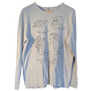 Marushka Light Gray Bad Kitty Waffle Knit Shirt XXL Fun Novelty Cat Casual